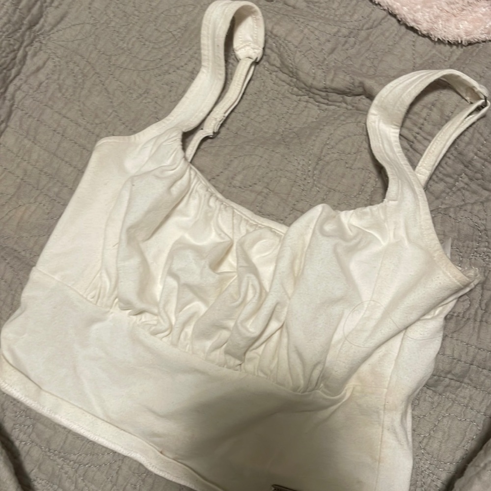 hollister white scrunched tank top crop